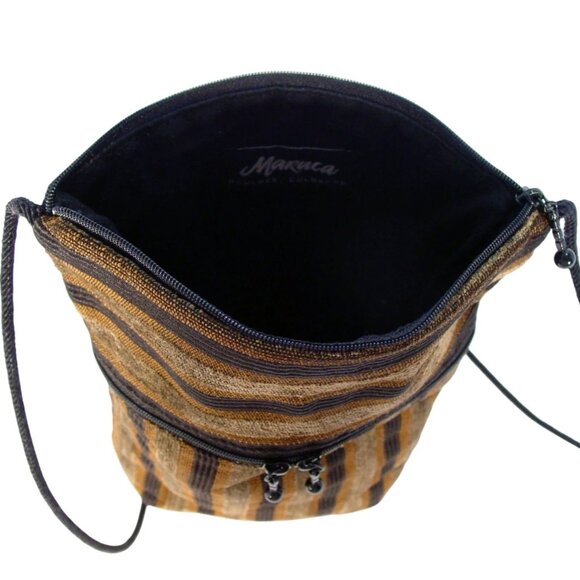 MARUCA Black + Tan Stripe Tapestry Small Crossbody Bag = Made in COLORADO - Picture 7 of 8